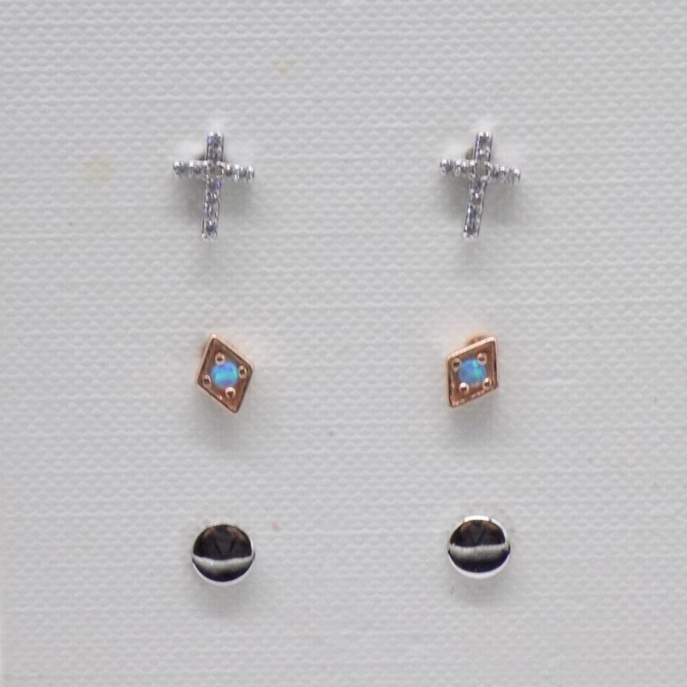 925 Sterling Silver18KGP Stud Earrings Cross Disc Rose Gold Plated Minimalist